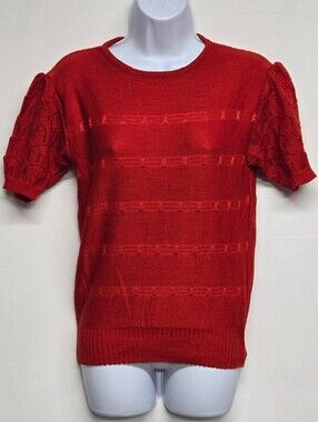 Jaguar Diffusion Red Short Sleeve Knit Sweater Top Vintage S